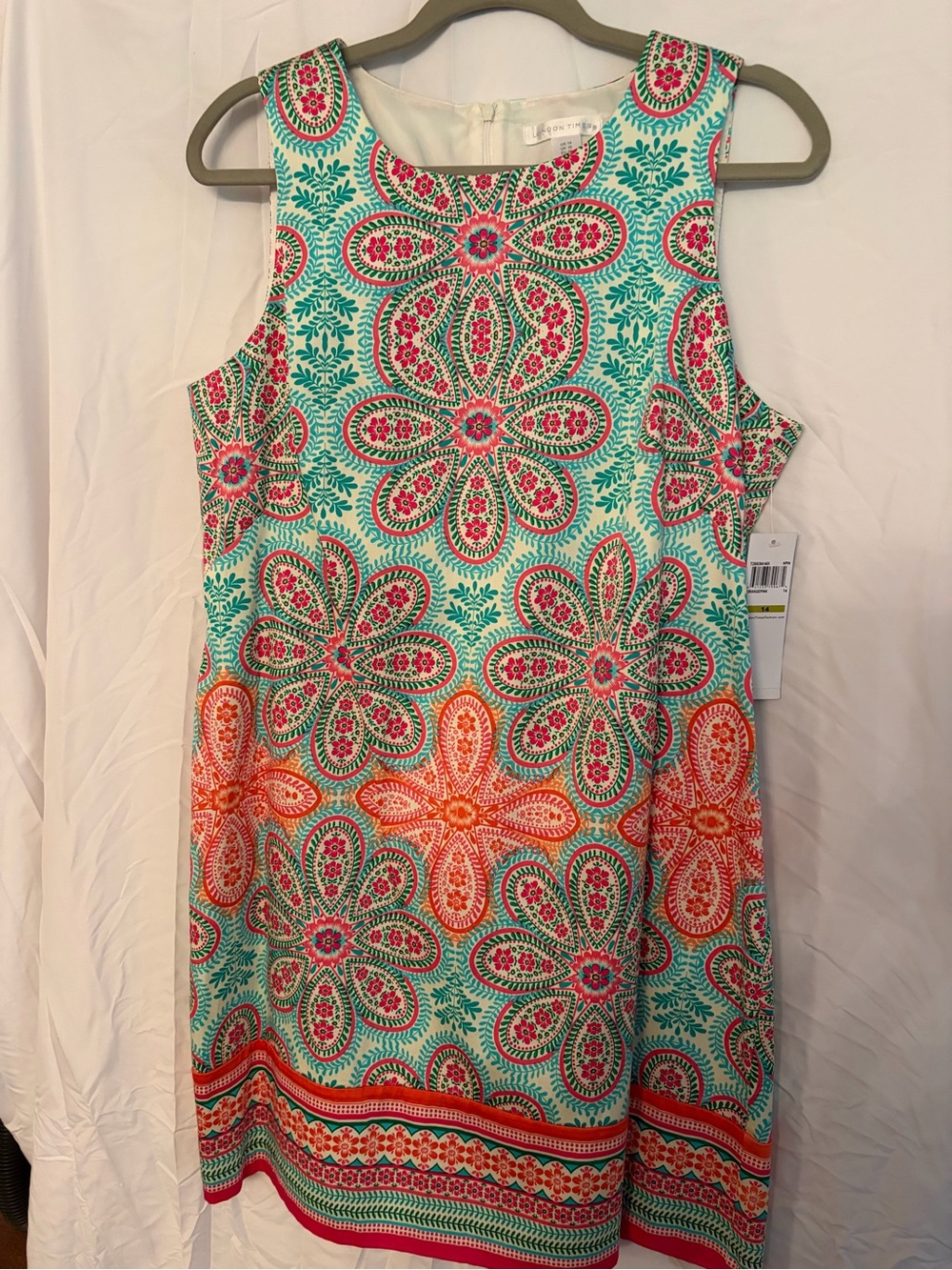 London Times Teal, Pink & Orange Floral Shift Dress